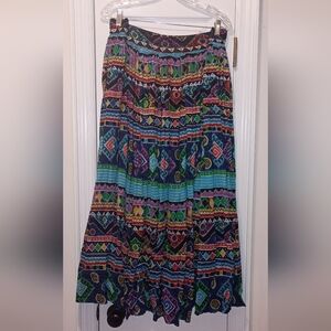 Vintage Lerner 80's Cotton Colorful Pleated Skirt XL